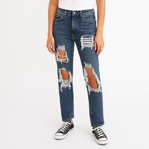 Agolde Pinch Waist High Rise Straight Jeans Size 24 Distressed Ripped Denim